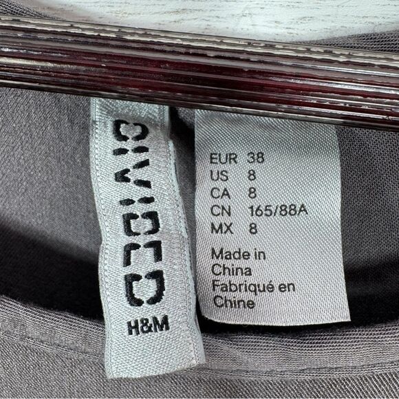 H&M Divided Cuff Sleeve Viscose Shirt Shift Dress Taupe Grey Medium - Picture 9 of 12